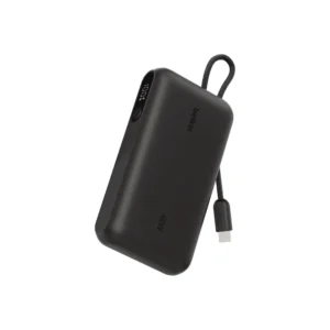 Powerbank, USB-C + USB-A, Inbyggd kabel, 10000 mAh, 45W - Svart