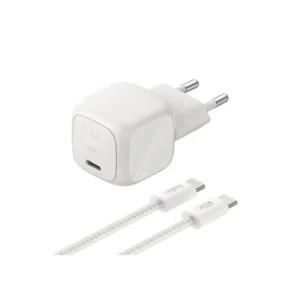 Strömadapter, USB-C, 30W + USB-C till USB-C, 2m - Vit