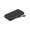 Powerbank, USB-C + USB-A, Inbyggd kabel, 20000 mAh, 30W - Svart