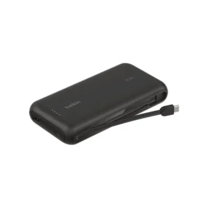 Powerbank, USB-C + USB-A, Inbyggd kabel, 20000 mAh, 30W - Svart