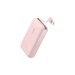 Powerbank, USB-C, Inbyggd kabel, 10000 mAh, 20W - Rosa